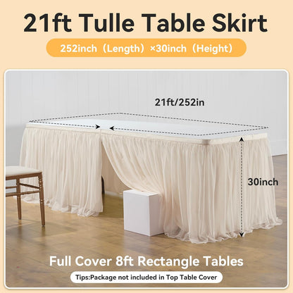 72inch Champagne Gold Tulle Table Skirts for Rectangle Round Tables, Gold Grim Ruffle Tulle Tutu Cloth Table Skirt 6ft for Wedding Birthday Party Cake Dessert Decor(No Top Cover)