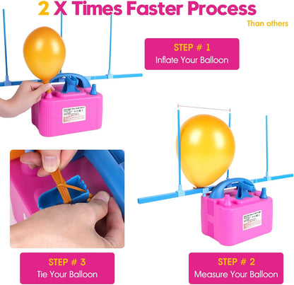Electric Balloon Pump,110V 600W Portable Dual Nozzles Balloon Pump,Air Pump Balloon Blower for Party Decorations with Tying Tool