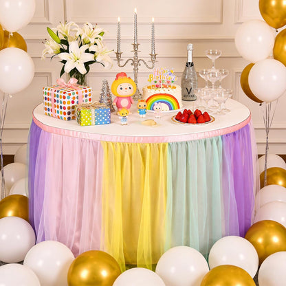 THARAHT Tulle Table Skirt 6FT 180CM Long for Rectangle Tables Round Tables Ruffle Desk Skirt for Princess Girls Birthday Party Cake Dessert Decorations Table Skirt