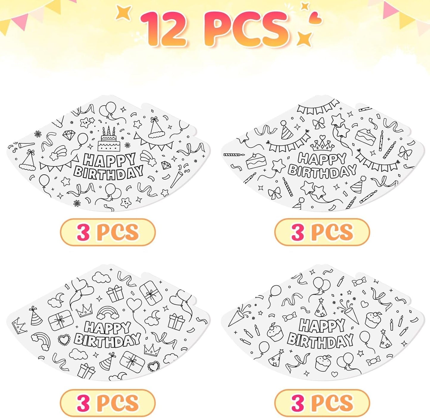 WERNNSAI Birthday Party Hats - 12 Pcs Birthday Party Supplies Cone Hat Headbands Colorful Paper Party Hats for Kids