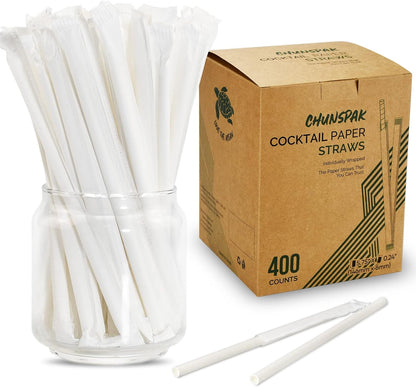 5.75 inch Orange Paper Cocktail Straws, Short Disposable Drinking Straws 500 Counts, Unwrapped - Compostable