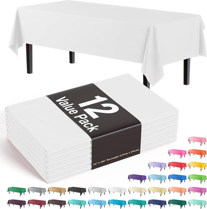 12-Pack Premium Plastic Tablecloth 54in. x 108in. Rectangle Table Cover - Dark Blue - Colors B