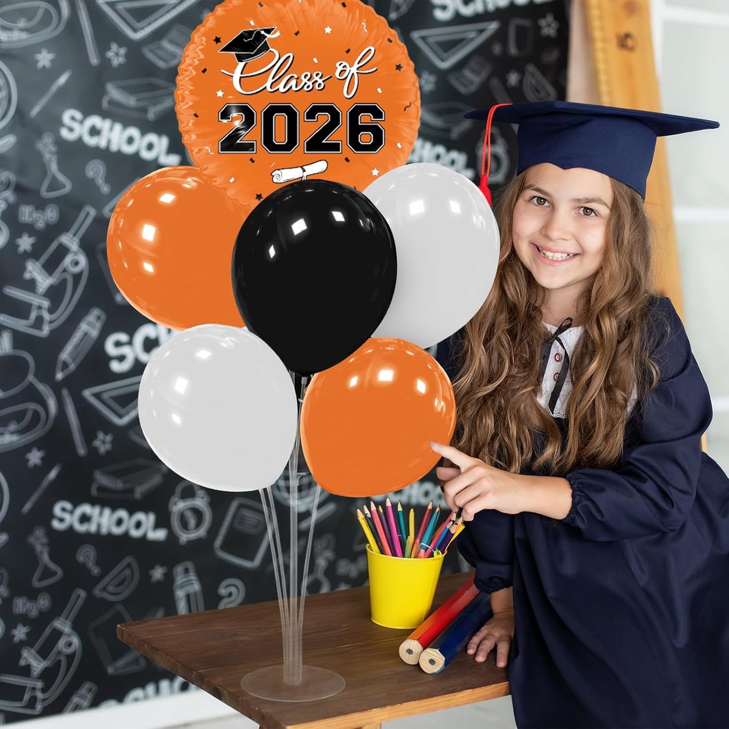 Graduation Decorations - 4 Set Balloon Stands, Class of 2026 Congrats Grad Table Centerpieces for Graduation Party Supplies(Gold& Black)