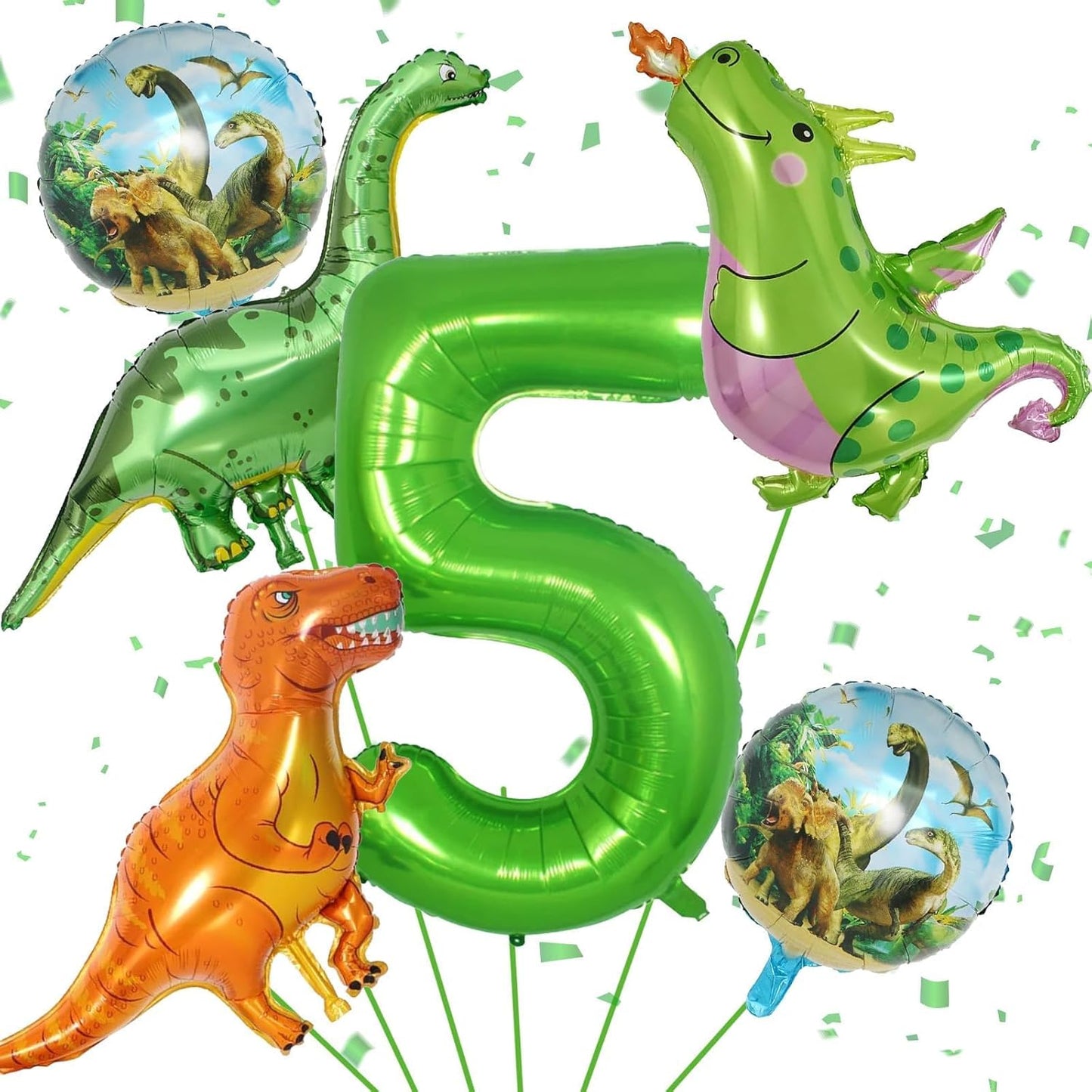 Dinosaur 5th Birthday Decorations, Dinosaur Birthday Party Decorations with Giant Inflatable Dinosaur Balloons 40 Inch Helium Foil Mylar Number 5 Balloons for Dinosaur Theme Birthday Party Decorations