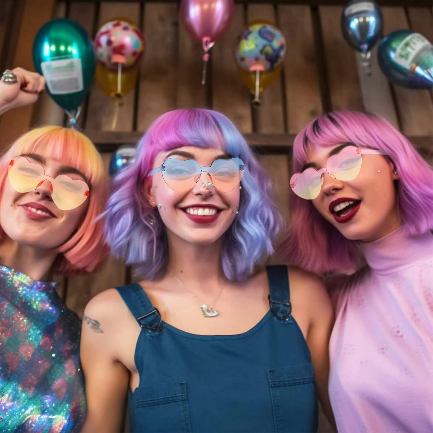 LIULIUBTY Heart Shaped Rimless Sunglasses 12Pack, Bachelor Party Cool Colorful Funky Sunglasses