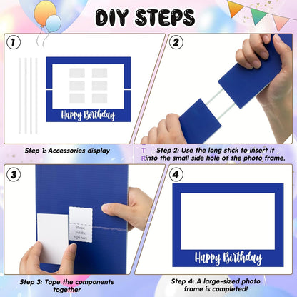 Beeveer 32 x 24 Inch Extra Large Happy Birthday Photo Booth Selfie Frame Props Picture DIY Cutouts Photo Backdrop Cardboard Props for Party Supplies Favors(Vertical,Shiny Gold)