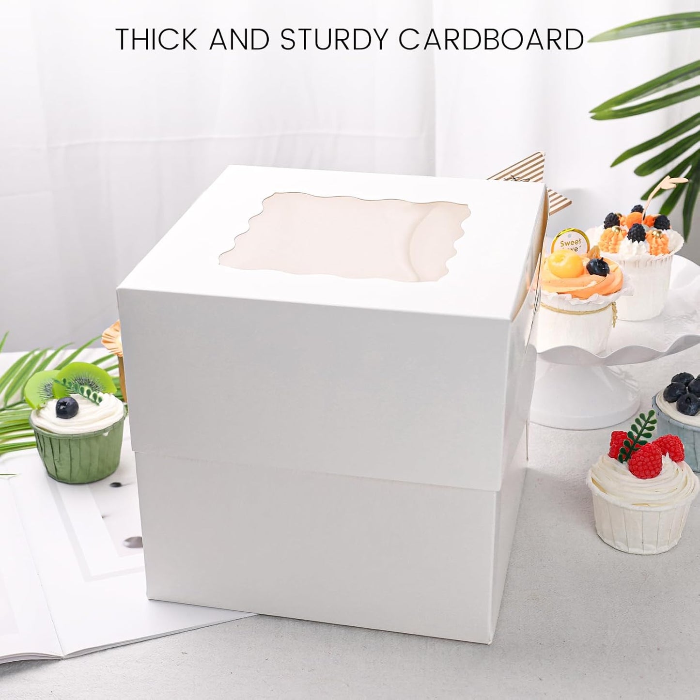 VGOODALL 2PCS Cake Boxes with Window, 8 x 8 x 8 Inches White Bakery Boxes Square Cardboard Cake Containers for Birthday Party Wedding…