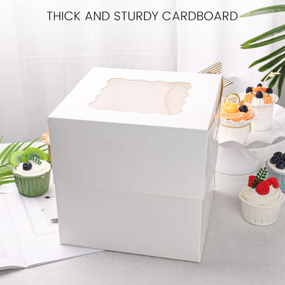 VGOODALL 2PCS Cake Boxes with Window, 8 x 8 x 8 Inches White Bakery Boxes Square Cardboard Cake Containers for Birthday Party Wedding…