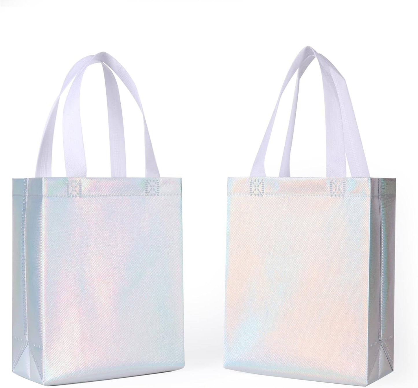 DELICAT 15 Pcs Iridescent Glossy Gift Bags with Handles 8x4x10 Inch，Holographic Reusable Gift Bags Medium Size & Sturdy Base, Holiday Goodie Bag suitable for Birthday，Party Favors，Wedding，Baby Shower
