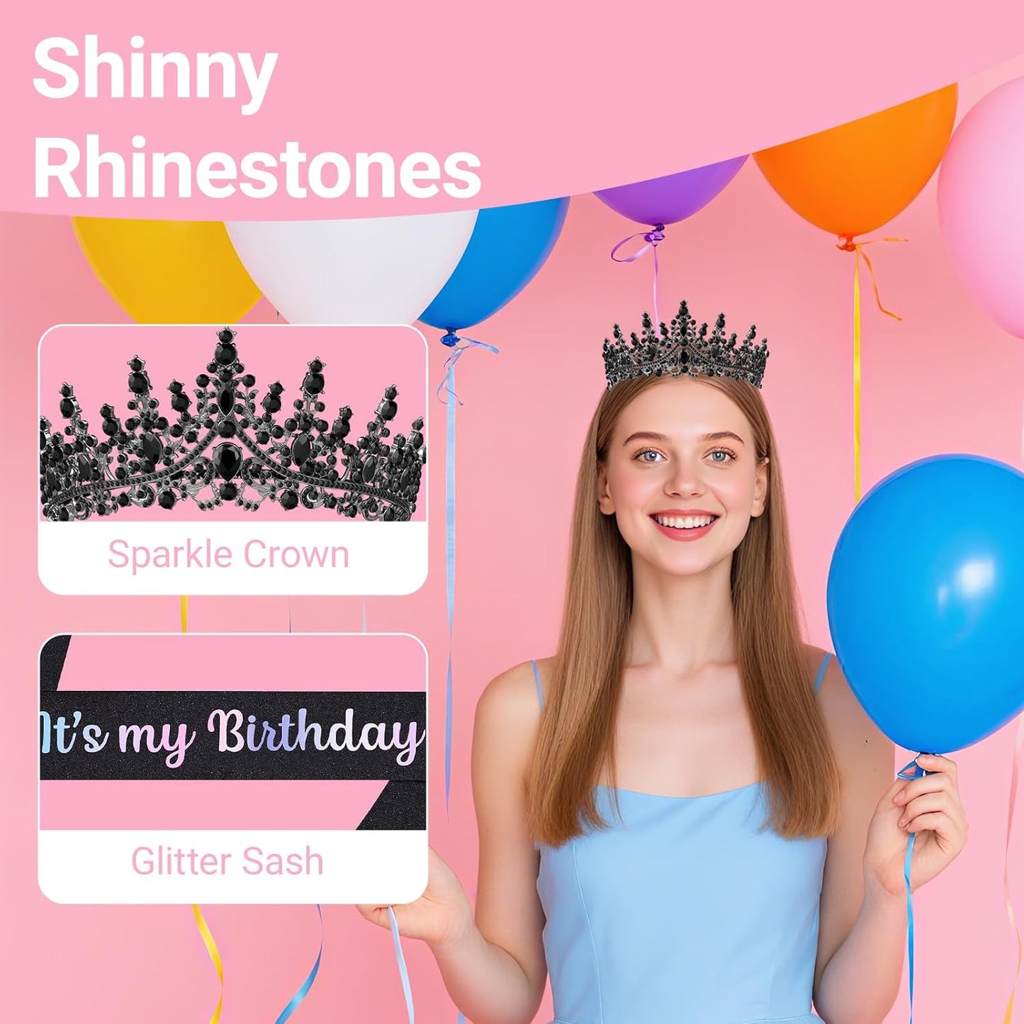 Birthday Tiara and Crown with Sash, Birthday Tiara for Women Party Silver