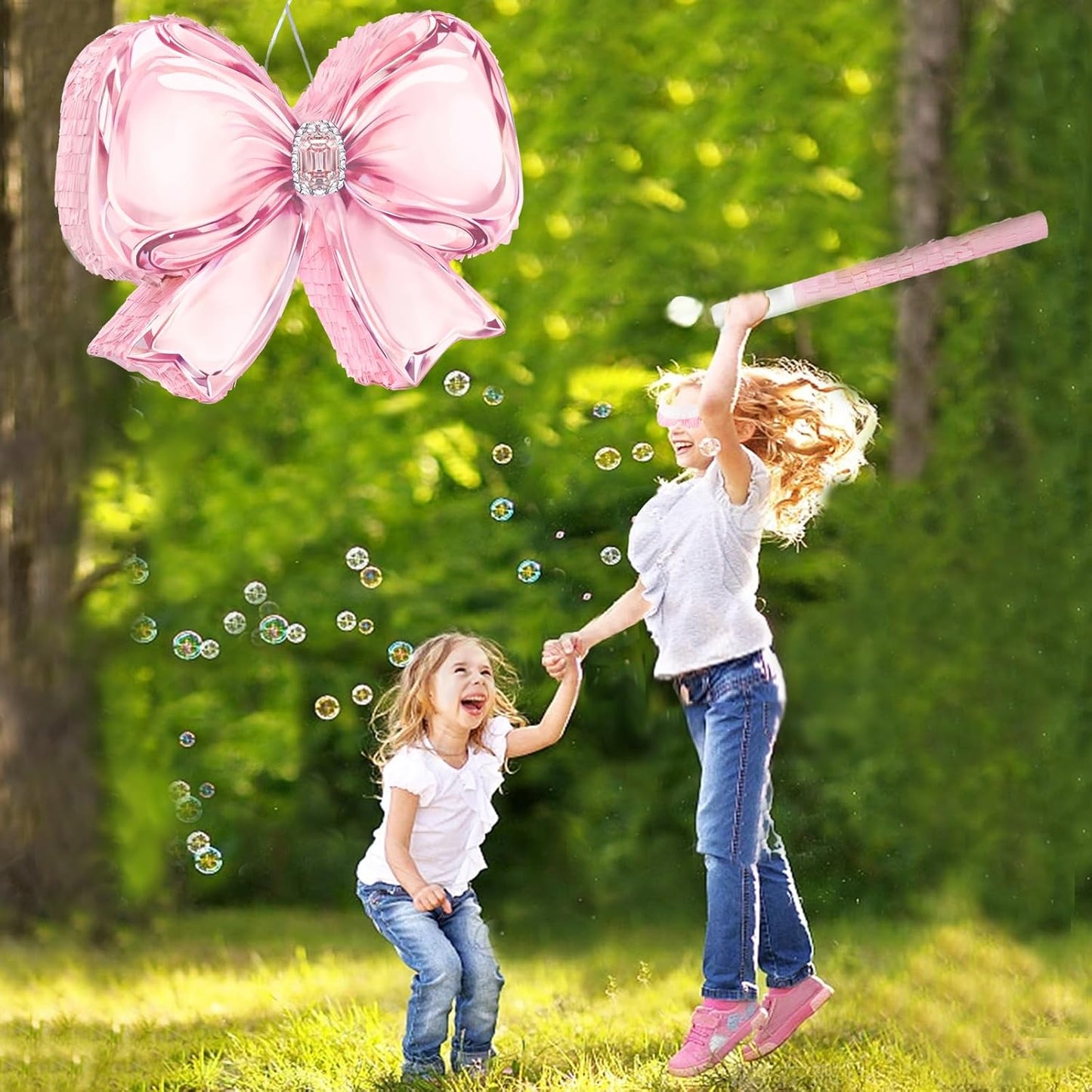 Princess Castle Pinata Set - Coquette Pink Castle Pull String Piñata with Blindfold and Stick for Girls Princess Themed Birthday Party Decorations, Winter Fairy Piñata (16.5 x12.4'')