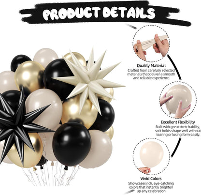 Black White Bow Balloons, 50 Pcs Pearl White Dot Printed Balloons with Black Bow and Cream Heart foil Balloon for Alternative Birthday Party Baby Shower Wedding Bachelorette Party Decorations