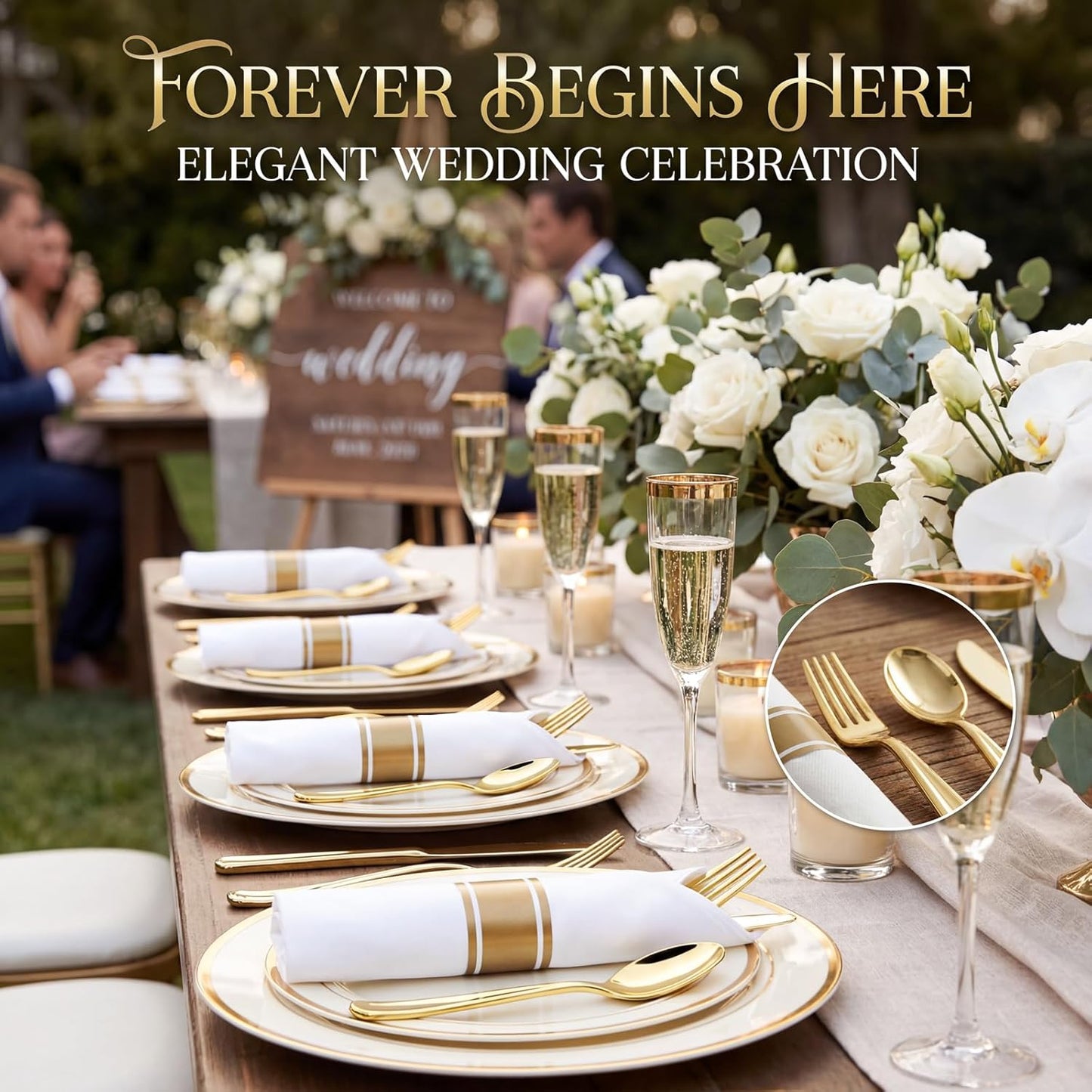 Liacere 100 Pack Silver Plastic Silverware-Pre Wrapped cutlery and Napkin-Pre Rolled Silverware Disposable 100 Forks, 100 Knives 100 Spoons, 100 Napkins Plastic Utensils＆Wedding