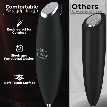 Zulay Kitchen Powerful Milk Frother Wand With Duracell Batteries - Ultra Fast Handheld Drink Mixer - Electric Whisk Foam Maker for Coffee, Lattes, Cappuccino & Matcha - Z1 Motor - Black - Colors A