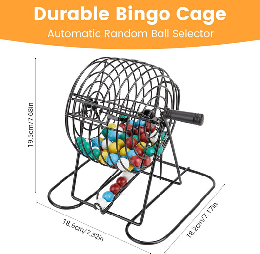 Bingo Game Set, Includes Bingo Wheel Cage, 75 Colored Bingo Balls, 50 Bingo Cards, 300 Colorful Bingo Chips, Master Board, Great for Large Groups, Parties