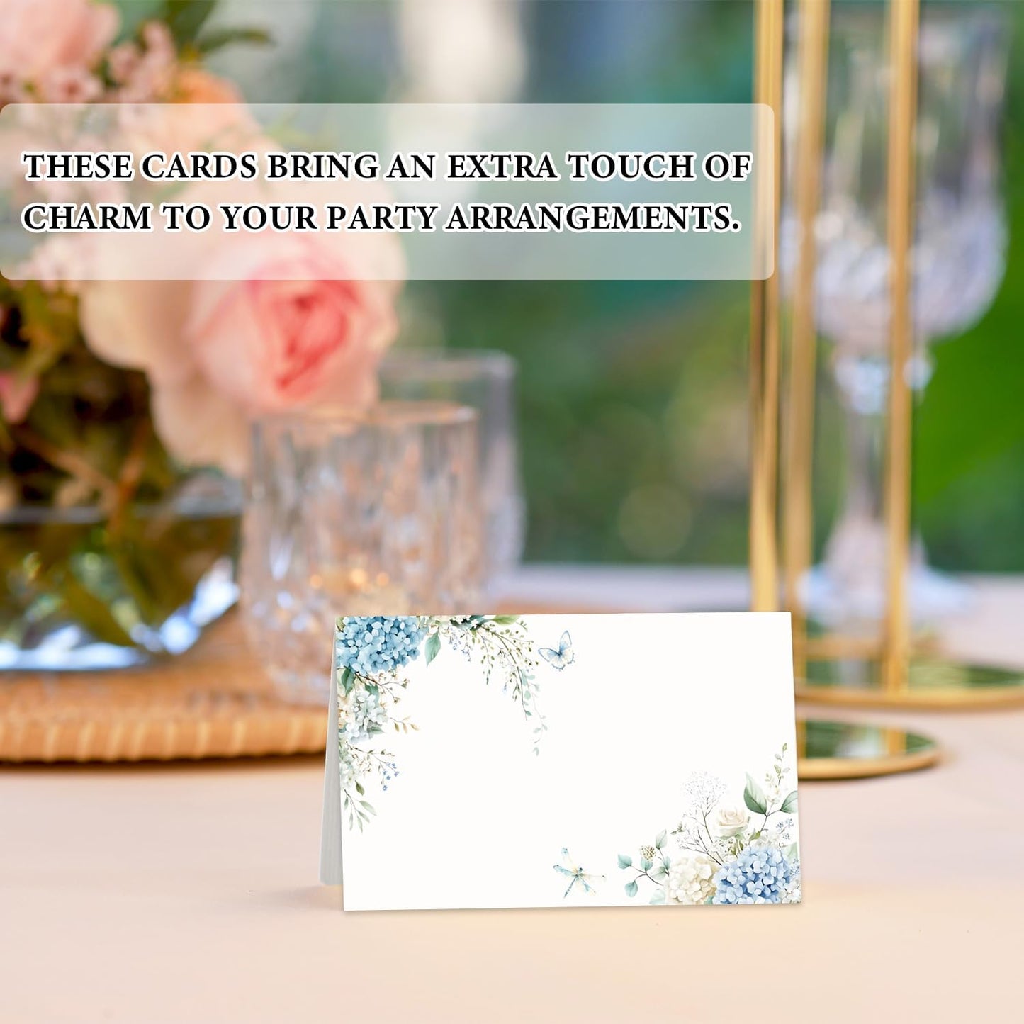 Blue Floral Place Cards for Table Setting, Birthday Baby Shower Folded Tent Cards Wedding Seating Cards for Bridal Shower, Anniversary, Engagement Food Name Card for Party Decoration, 25pcs /A10