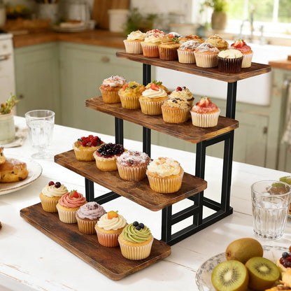 Lilybud--lily Cupcake Stand for 50 Cupcakes, 4 Tier Wooden Risers Display Stands Stepped Dessert Table Display Set with Metal Frame Tiered Tray Stand Serving Trays for Party Farmers Market Display