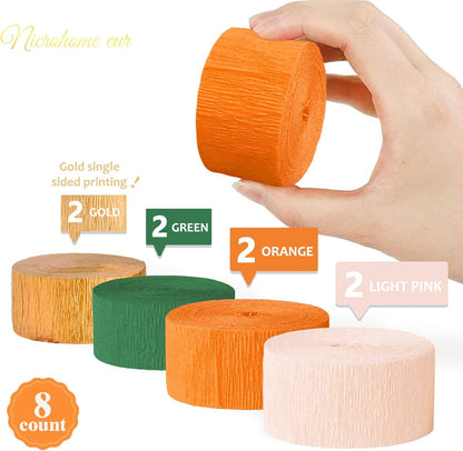 NICROHOME EUR Wedding Party Decorations, 8 Rolls Moss Sage Green Pink Crepe Paper Streamers for Boho Baby Shower, Wedding, Engagement Party, Spring Party, Birthday Party Supplies, 82 ft Long