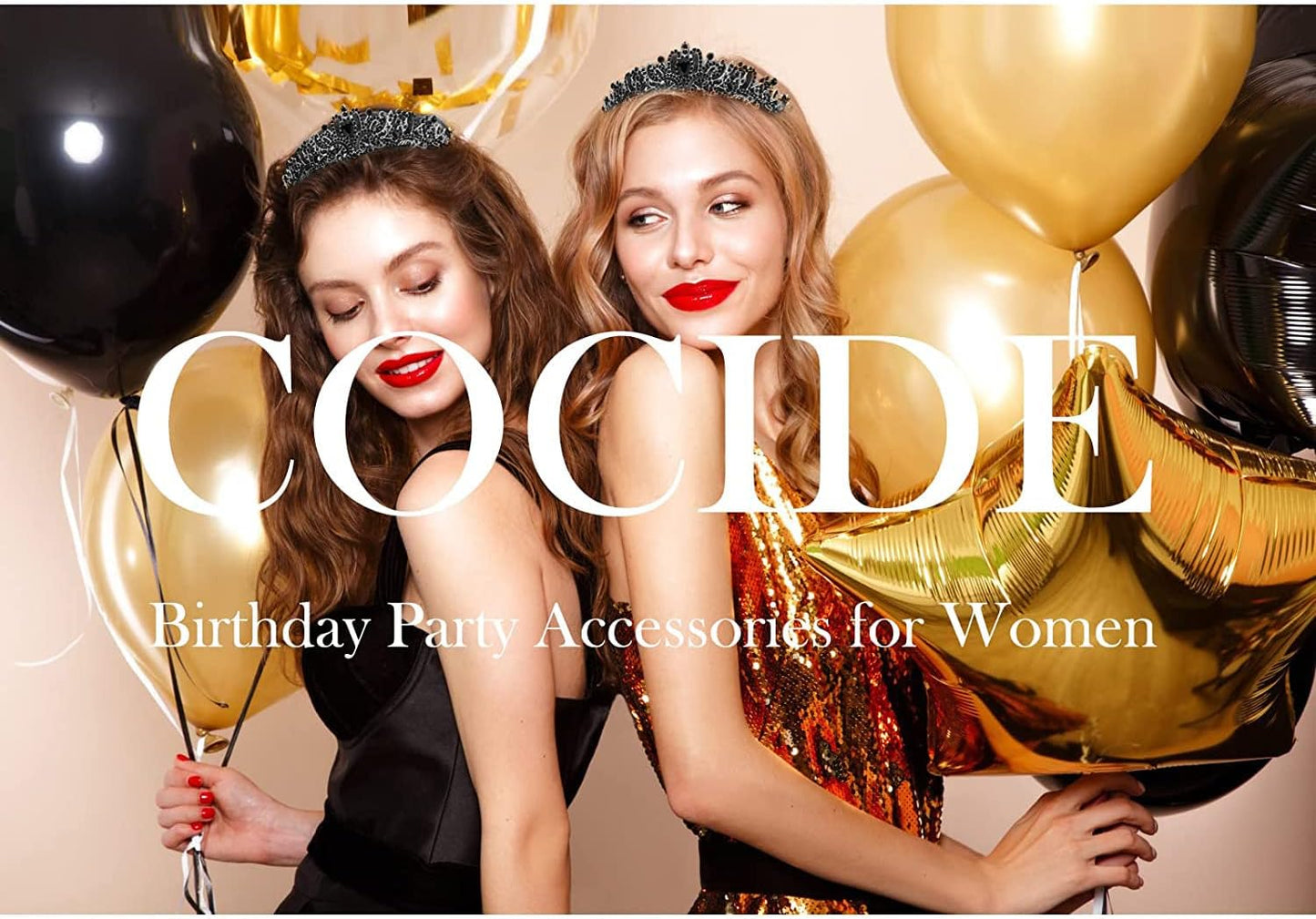 COCIDE Birthday Queen Sash & Rhinestone Tiara Set Gold Happy Birthday Crowns for Women Party Decoration Kit Rhinestone Headband for Women Glitter Crystal Hair Accessories for Cake Topper