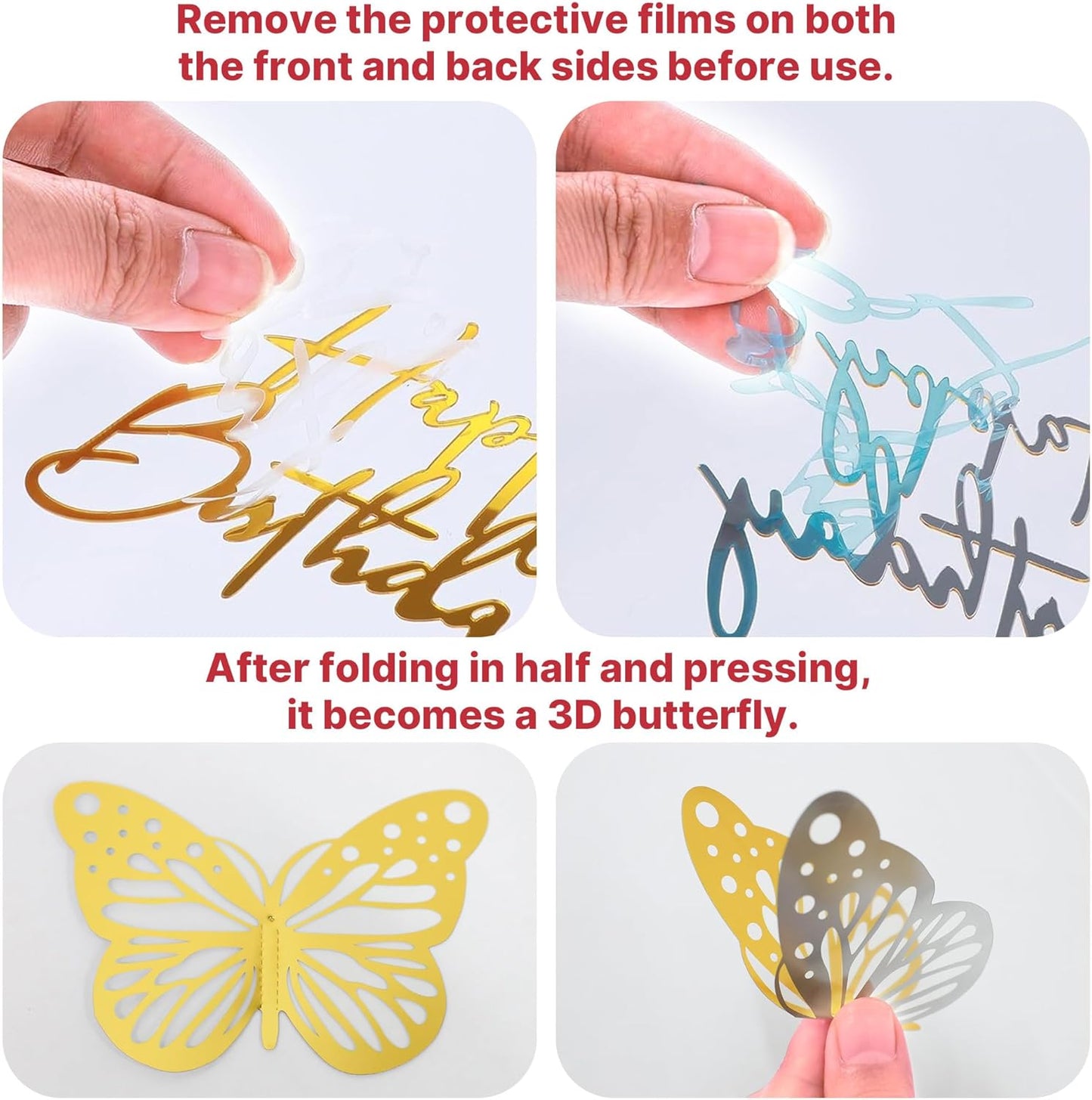 Crown Cake Topper, Balls Happy Birthday Cake Topper Pink Crown Birthday Candles Gold Butterflies, Corona Para Pastel, Cake Decorations for Birthday Wedding (Gold, Pink)