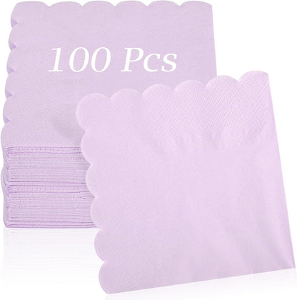 100 Pcs Cocktail Napkins, 2-Ply 5 x 5 Inches Disposable Scalloped Napkins, Thick Premium Dessert Napkins for Party, Wedding, Dinner, Birthday, Anniversary, Festival (Sage Green)