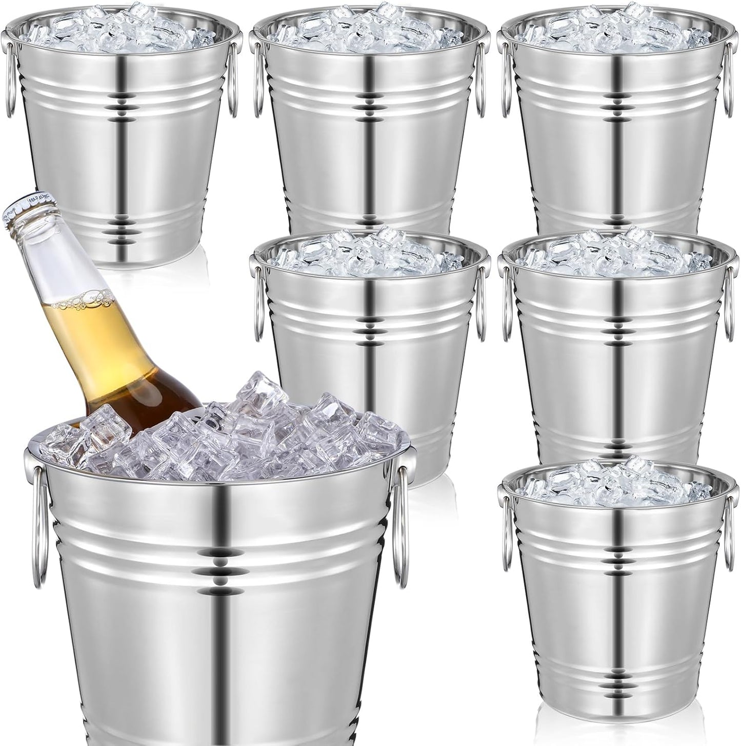 Mumufy 6 Pcs 3.3 Qt / 3 L Champagne Ice Buckets Stainless Steel Ice Bucket with Handles,Drink and Wine Chiller Great for Home Bar Club Party Supplies, Chilling Champagne and Sparkling Wine (Silver)