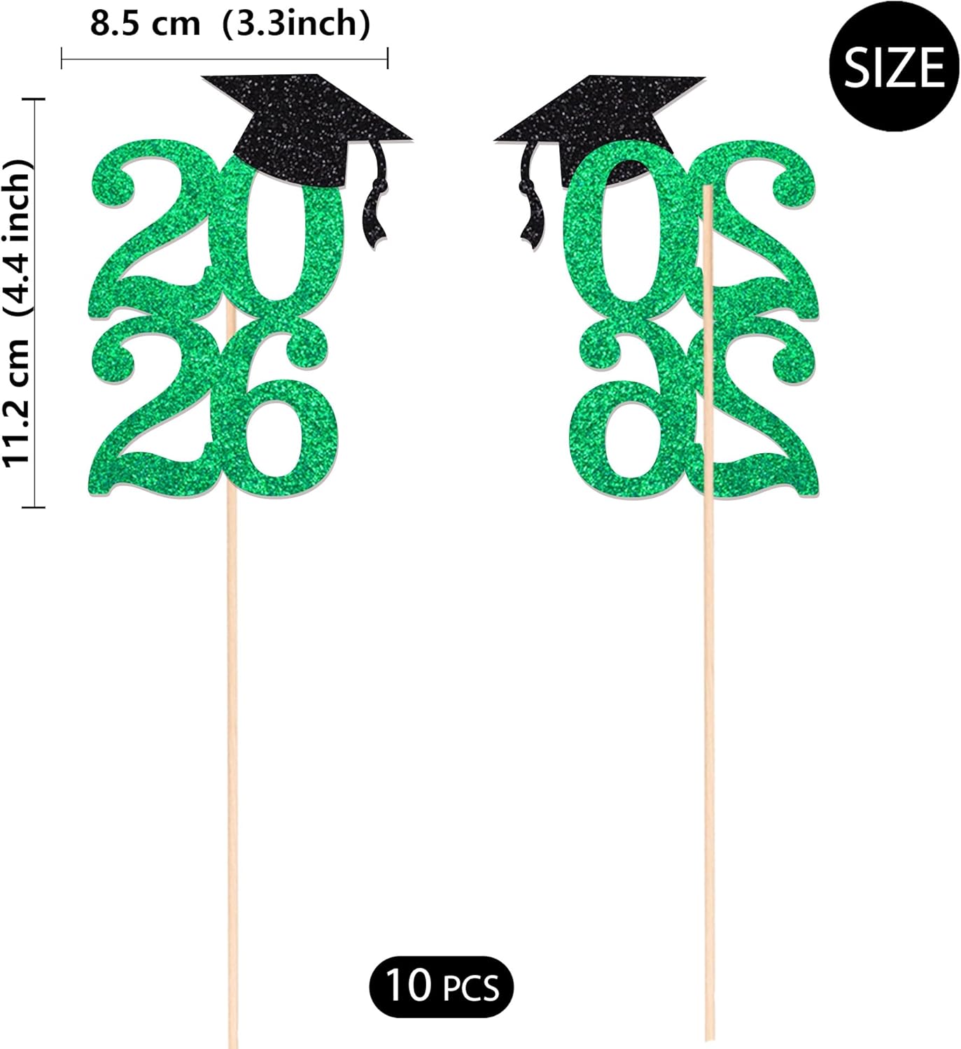 Class of 2026 Graduation Centerpieces, 10 Pcs Gold Glitter 2026 Centerpieces with Graduation Cap, Congrats Grad Party Decorations for Cake, Dessert & Centerpieces