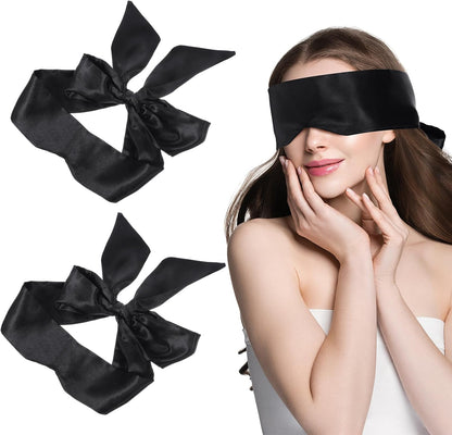 2Pcs Satin Eye Mask Sleep Mask, Adjustable Blindfold Soft Satin Eye Covers Gift for Travel, Nap, Meditation,157cm/62inch (Black+Pink)