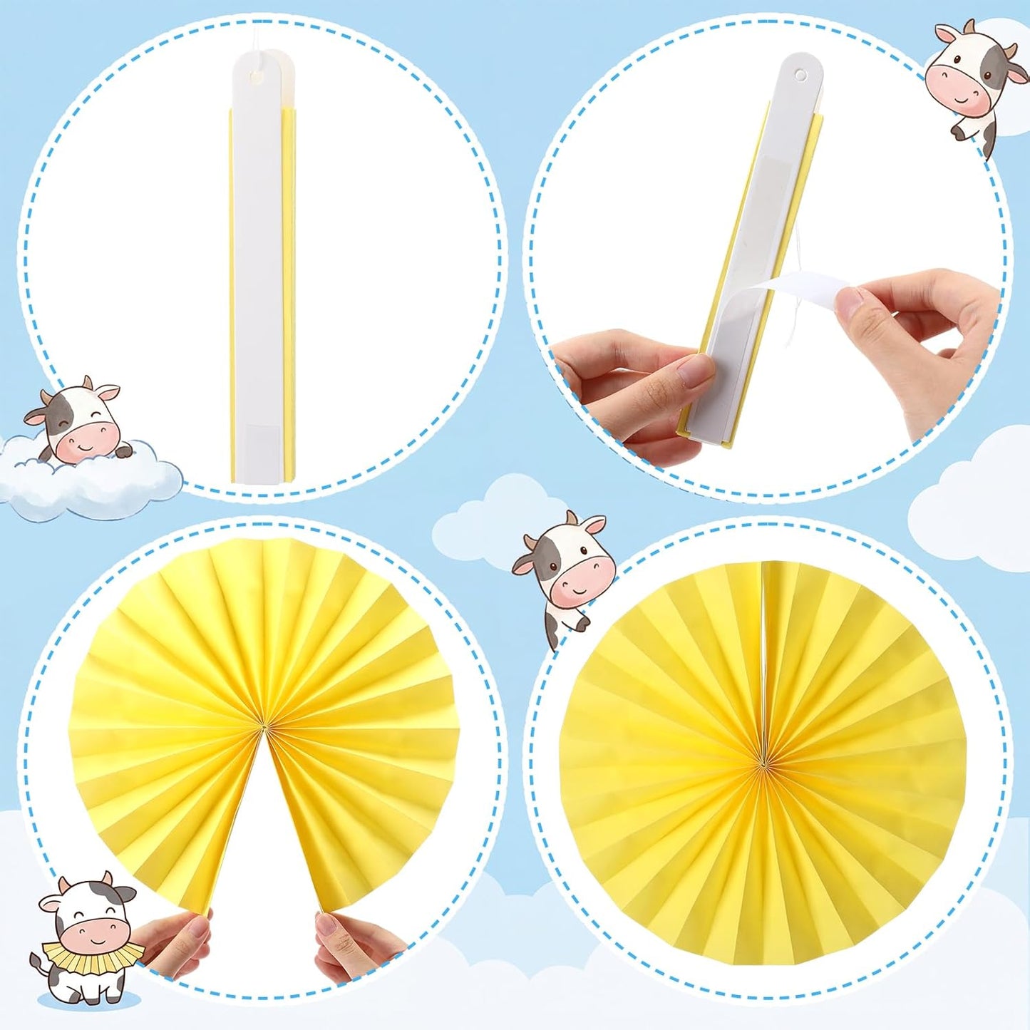Outus 9 Pcs Western Cowboy Party Decorations Paper Fans Wagon Wheels Straw Hay Bales Hanging Ceiling Wall Decor for Country Western Themed Rodeo Farm Birthday Party Supplies (Wagon Wheels)