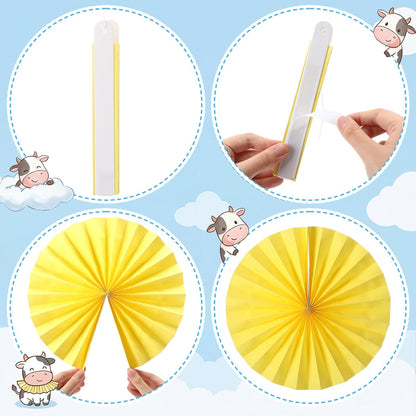 Outus 9 Pcs Western Cowboy Party Decorations Paper Fans Wagon Wheels Straw Hay Bales Hanging Ceiling Wall Decor for Country Western Themed Rodeo Farm Birthday Party Supplies (Wagon Wheels)