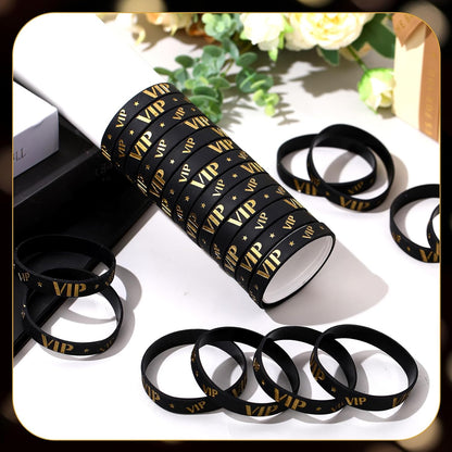 Bucherry 80 Pcs Silicone VIP Wristbands for Events Custom VIP Bracelets Gold Wristbands Rubber Bracelets for Party Club Bar Men Women Festivals Wedding Concert Fair Amusement Office(Black)