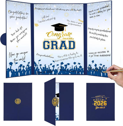 Graduation Guest Book 2026, Blue Gold Graduation Decorations Class of 2026 Graduates Sign in Book Signature Board Congrats Grad Decor Party Supplies, High School College Graduations Gifts for Her Him