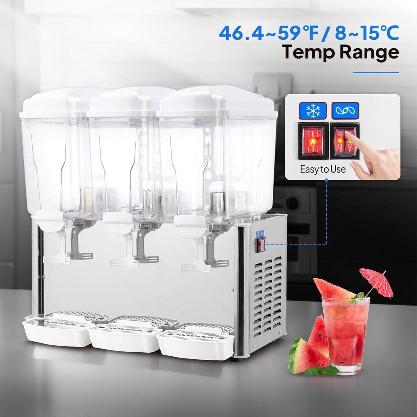 ROVSUN 9.6 Gal/36L Commercial Beverage Dispenser, 18L X 2 Tanks Cold Drink Commercial Juice Dispenser Stainless Steel with Thermostat Controller for Home Restaurant Bar Party 110V/60HZ