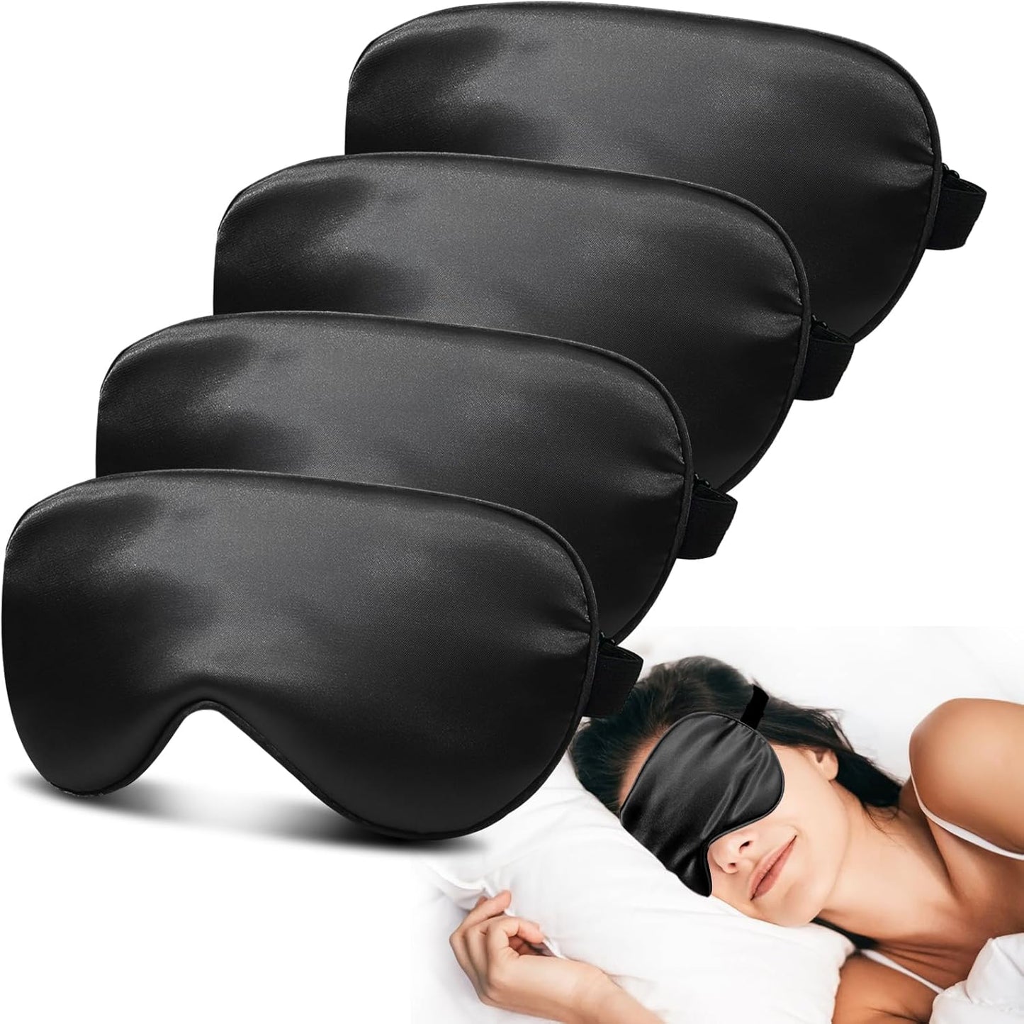 4 Pack Silk Sleep Mask - 100% Blackout, Zero Eye Pressure, Blindfold with Adjustable Strap, Super Soft Travel Eye Covers (Black, Pink, Blue, Purple)