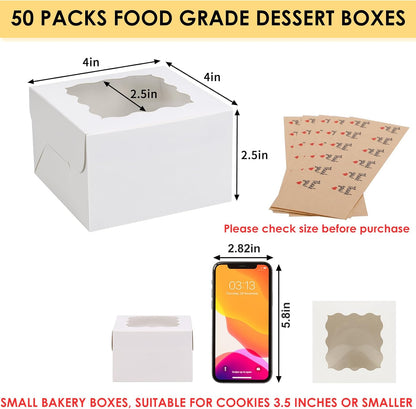 Moretoes 120pcs White Bakery Boxes, 4x4x2.5 Inch Cookie Boxes with Window for Small Cake, Treats, Donuts, Candy