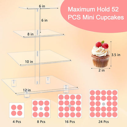 YestBuy 4 Tier Acrylic Cupcake Stand, Premium Cupcake Holder, Acrylic Cupcake Tower Display Cady Bar Party Décor â Display for Pastry(4.7" Between 2 Layers)