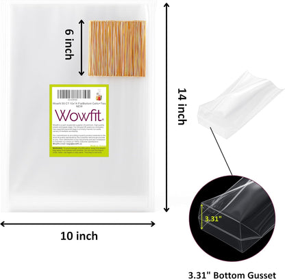 Wowfit 50 CT 8x11 inches Clear Bottom Gusset Cellophane Treat Bags with 6" Gold Twist Ties, Cello Packaging for Mugs, Dessert, Muffins, Party Favors and Gift Wrapping