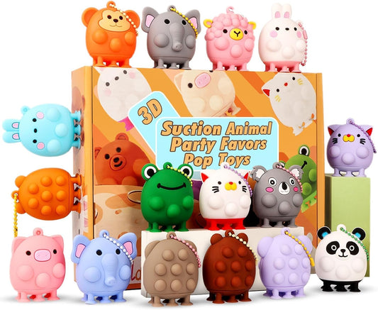 ChildFun 12 PCS Party Favors for Kids, 3D Animal Pop Toys, Goodie Bags Stuffers for Kids, Pinata Stuffers Carnival Prizes,Fidget Toys Bulk, Prize for Classroom, Suction Toys for Toddlers