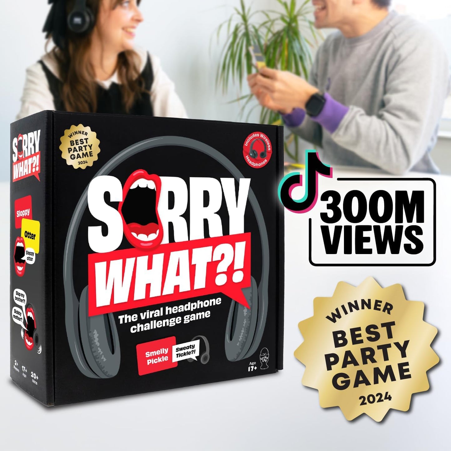 Sorry What Game - Uncensored Lip Reading Party Games for Adults - Based On The Headphone Challenge TikTok Trend - 2+ Players 40,000 Funny Phrase Combos - Adult Games for Game Night (Ages 17+)