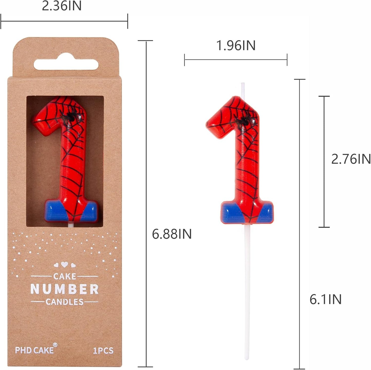 PHD CAKE 2.76 Inch Number 3 Spider Birthday Candles, Spider Cartoon Themed Number Candles, Cake Number Candles, Party Celebration