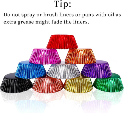 BAKHUK 500pcs Cupcake Liners for Baking, Foil Cupcake Liner, Standard Size 2 Inches 10 Colors Cupcake Liners