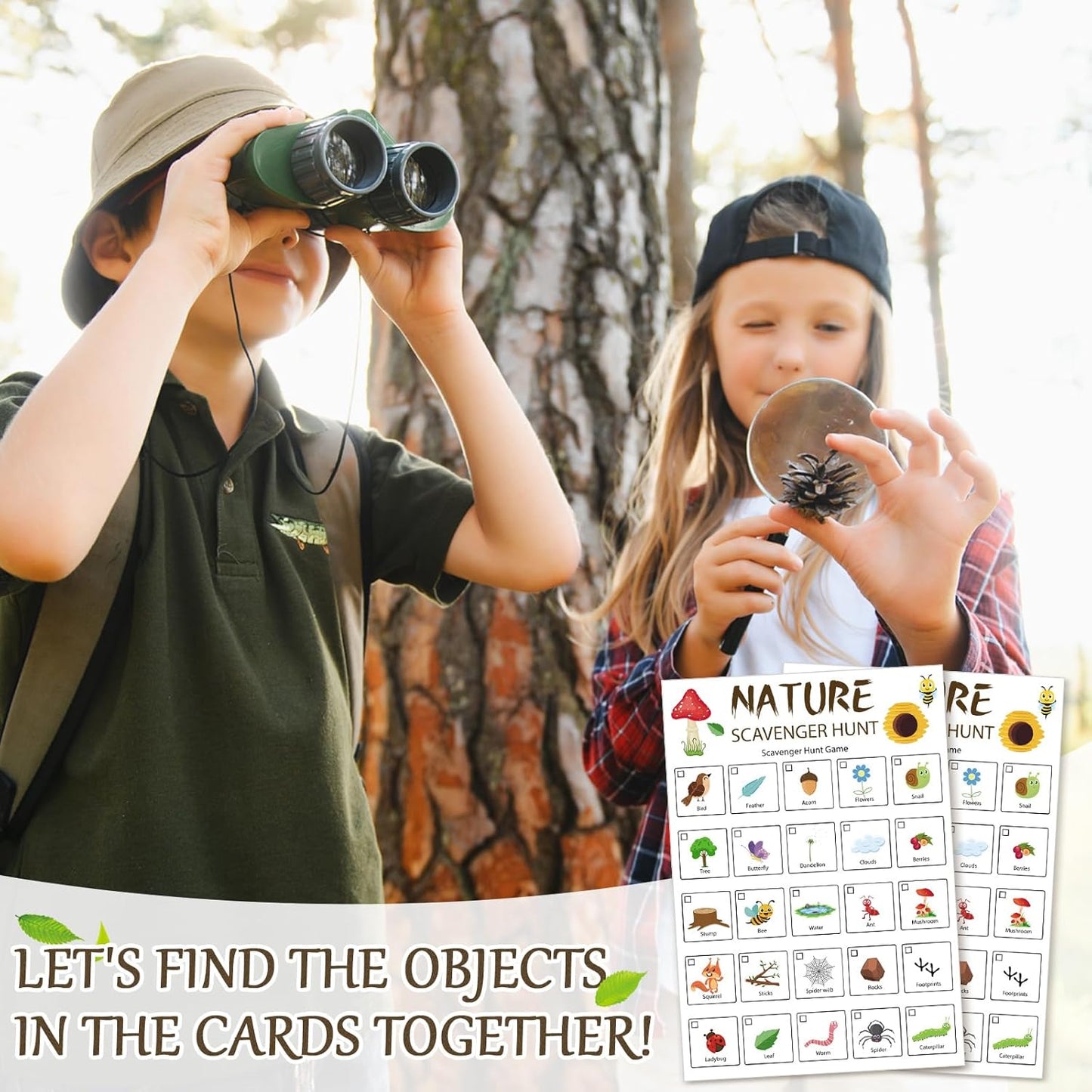 Hoolerry 30 Pcs Nature Scavenger Hunt for Kids Road Trip Game Car Spring Summer Easter Scavenger Hunt Cards Travel Activities Camping Games Outdoor Indoor Seek Activity for Kids Adults(Nature)
