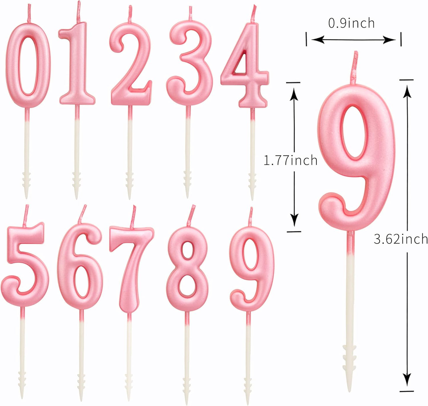 PHD CAKE 10-Pieces Pink Numeral Birthday Candles, Cake Numeral Candles Number 0-9 Glitter Cake Topper Decoration for Birthday,Wedding Anniversary,Party Celebration