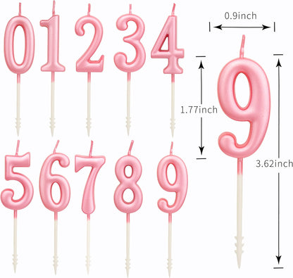 PHD CAKE 10-Pieces Pink Numeral Birthday Candles, Cake Numeral Candles Number 0-9 Glitter Cake Topper Decoration for Birthday,Wedding Anniversary,Party Celebration