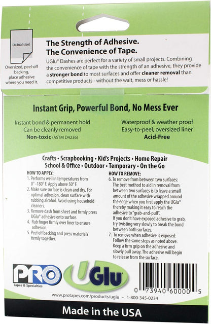 PRO Tapes & Specialties 306UGLU600 UGlu Dash Sheets, 1/2 in. x 5/8 in. dashes / 160 dashes per Pack, Clear