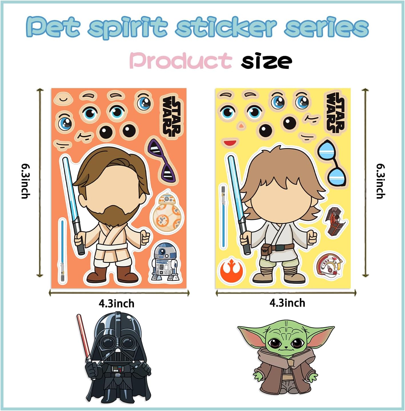 24 Sheets Cool Monster Sticker Cute Cartoon Charaters Make Your Own Sticker, Make a Face Stickers Party Favors Activities Gifts (c)