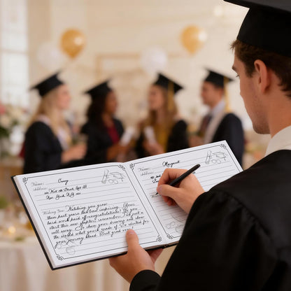 Artmag 2026 Graduation Guest Book Fabric Hardcover Signs Signature Graduation 100 Pages Guest Book Grad Memory Scrapbook for College Gifts (Black)