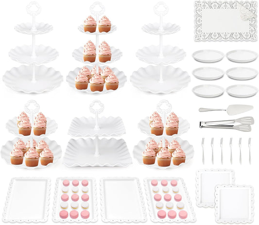 VISCOO 36 Pack Cupcake Stand, Dessert Table Display Set, 3-2 Tiered Tray Stand & Cupcake Holder Display Tower for Wedding, Serving Trays for Tea Party, Birthday, Dessert Stands for Baby Shower