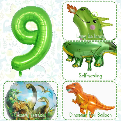 Dinosaur 5th Birthday Decorations, Dinosaur Birthday Party Decorations with Giant Inflatable Dinosaur Balloons 40 Inch Helium Foil Mylar Number 5 Balloons for Dinosaur Theme Birthday Party Decorations
