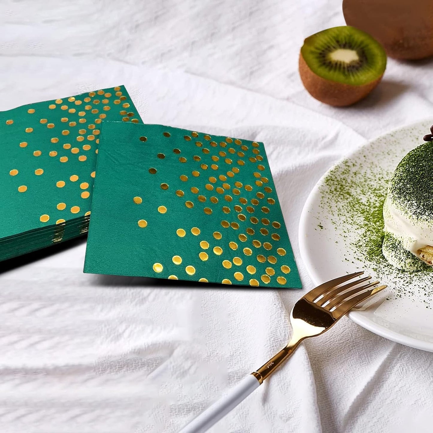 100PCS Blue Party Napkins Gold Dot Cocktail Paper Napkins Beverage Napkin for Birthday Wedding Dinner Disposable Supplies